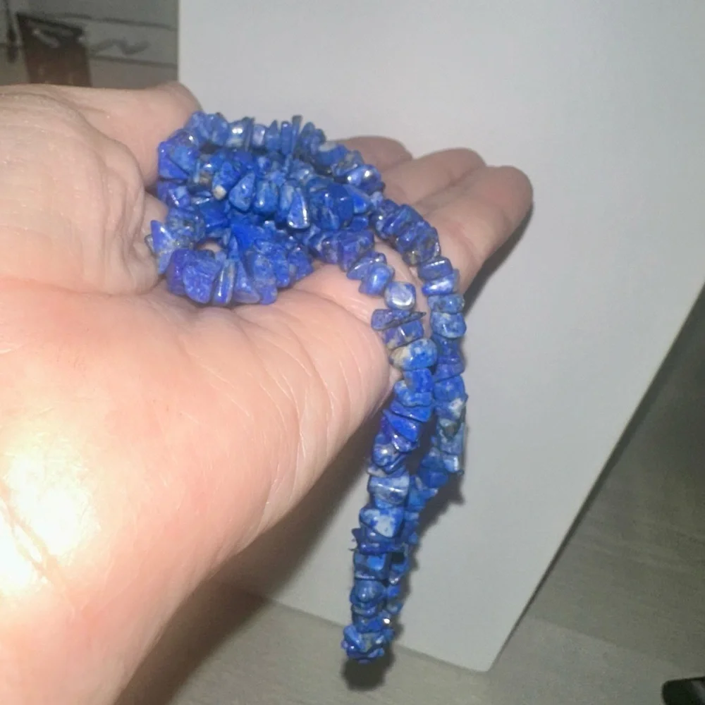 Genuine Lapis Lazuli Chip Necklace – 27” Natural Stone Strand with Gold Flecks